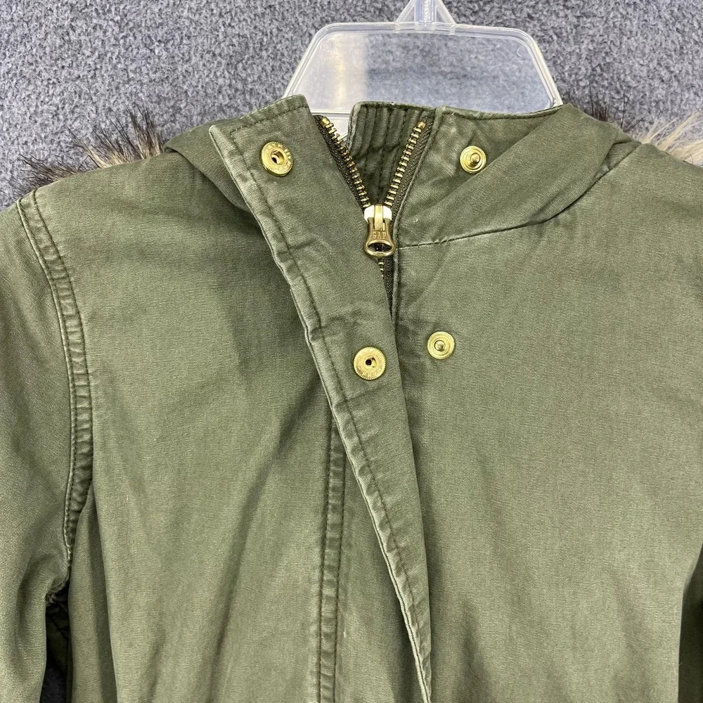 GAP Kids Jacket Girls Small 6-7 Olive Hooded Parka Faux Fur‎ Trim Utility Anorak
